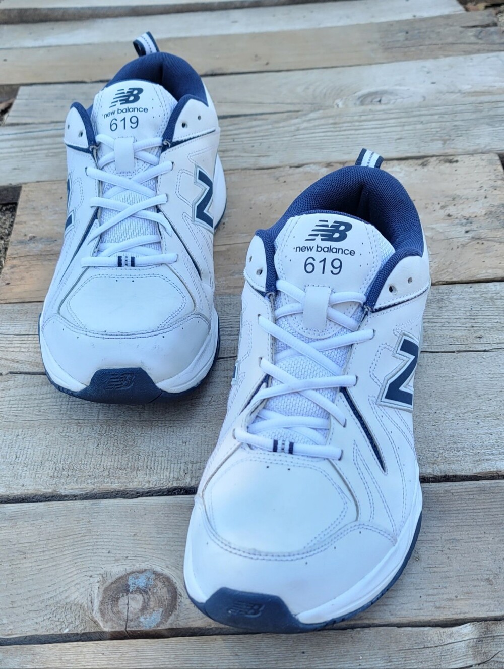 New Balance Leather White and Navy Sneakers - Model 619 Sz 13